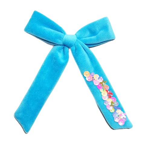 Turquoise Long Tail Sequin Bow