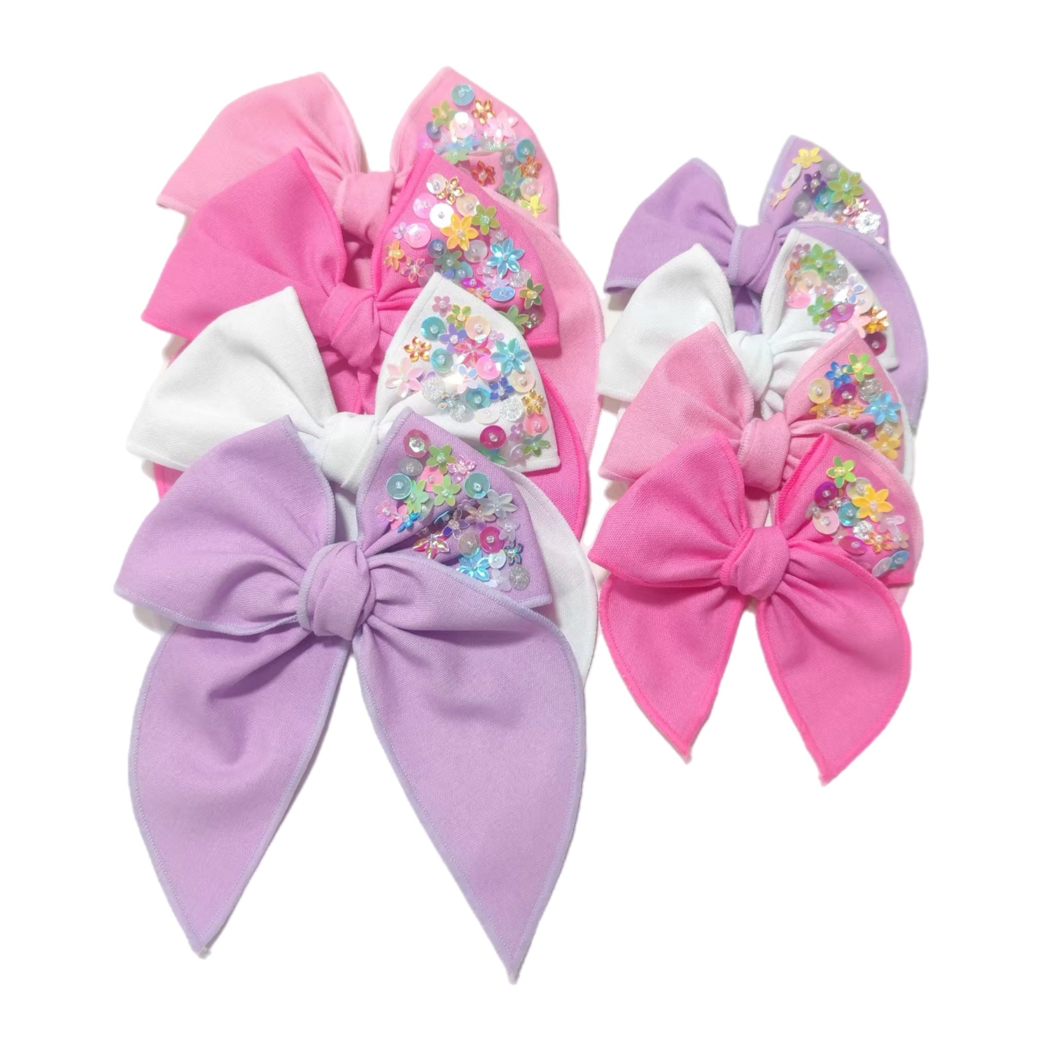 Pastel LINEN Sequin Pre-Tied Fabric Bow