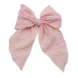 Pink Heart Large Serged Edge Pre-Tied Fabric Bow