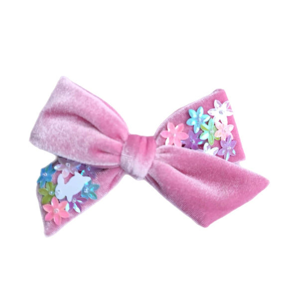 Pink Easter Velvet Sequin Bow