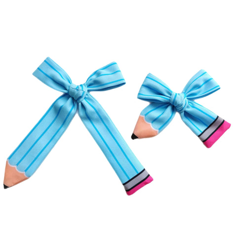 Blue Pencil Serged Edge Bow
