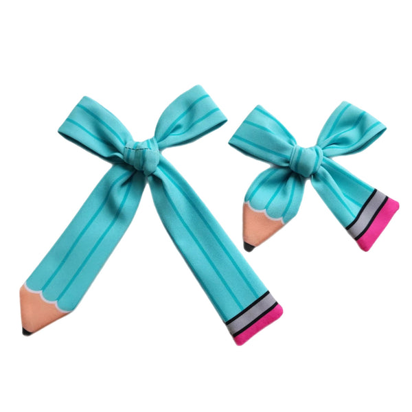 Turquoise Pencil Serged Edge Bow
