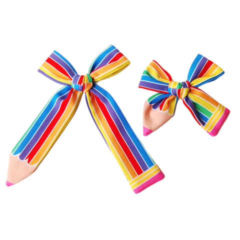 Rainbow Pencil Serged Edge Bow