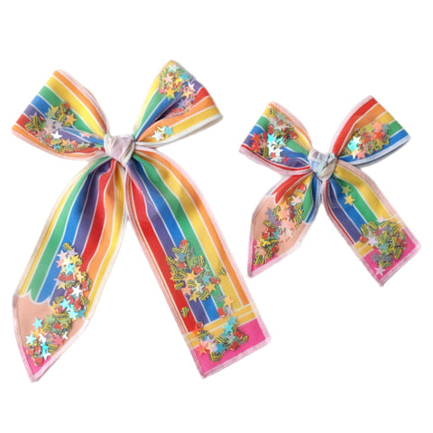 Rainbow Pencil Serged Edge Shaker Bow