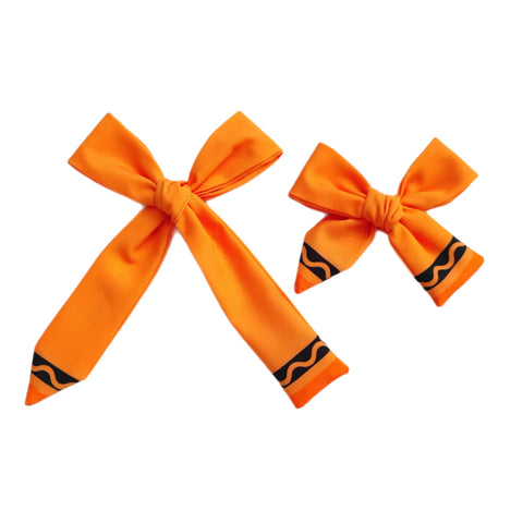 Orange Crayon Fabric Bow