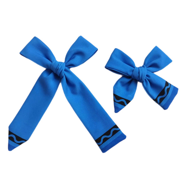 Blue Crayon Fabric Bow