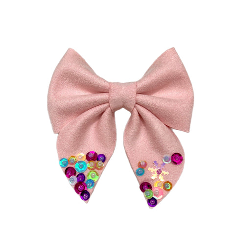 Exclusive Pink Velvet Sequin Sailor Bow