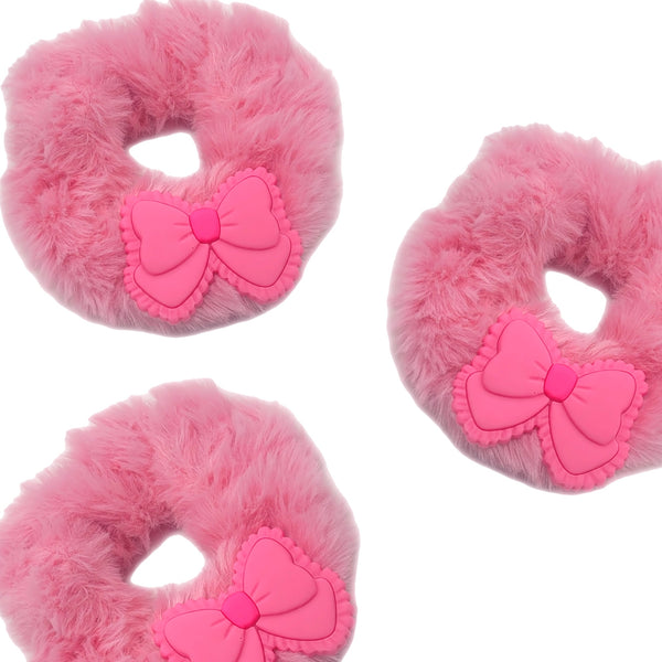 Pink Bow Fluffy Scrunchie
