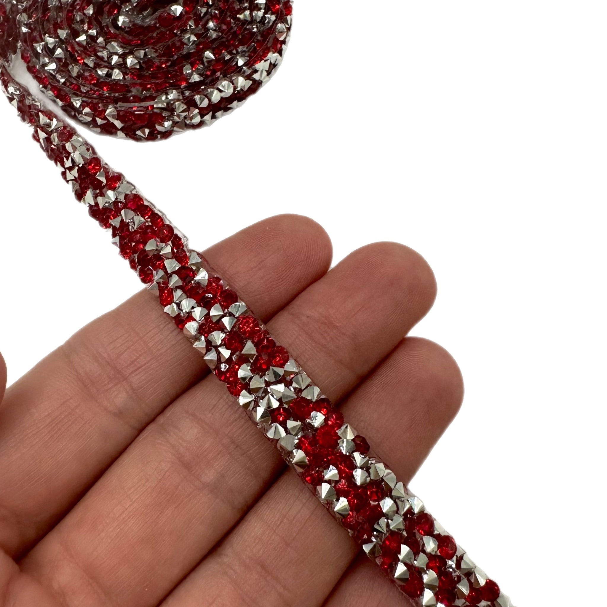 Red & Silver Metallic Diamond Trim (10MM)