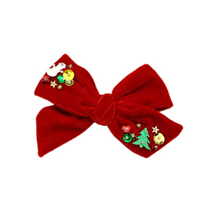 Red w/Snowman Velvet Sequin Bow