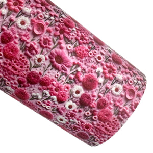 Embroidered Like Pink Floral Custom Faux Leather