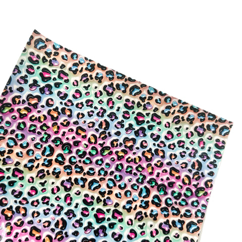 Rainbow Leopard Custom Glossy Faux Leather