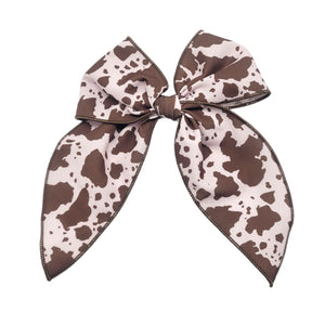 Brown Cow Large Serged Edge Pre-Tied Fabric Bow