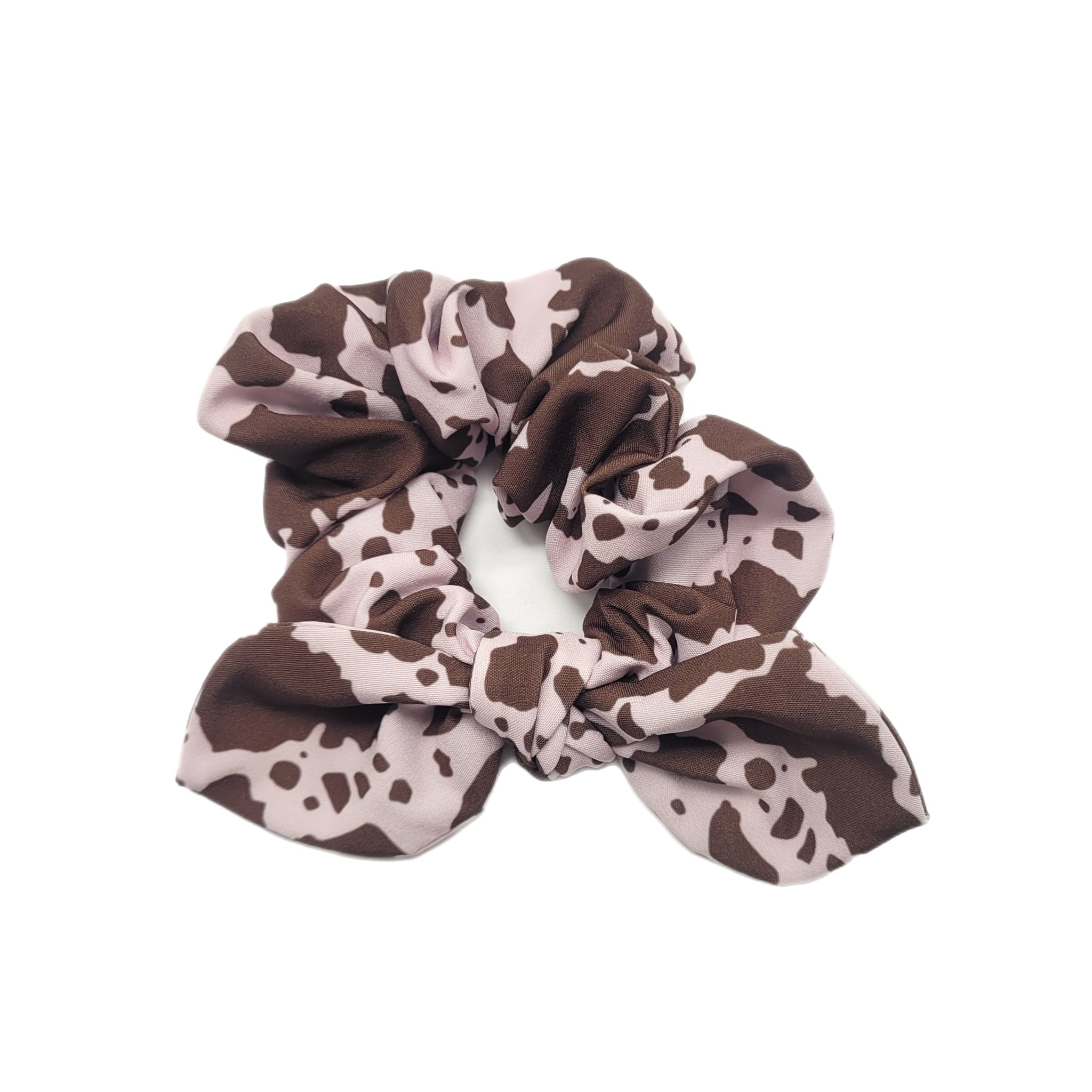 Brown Cow Hand Tied Knotted Bow Scrunchie
