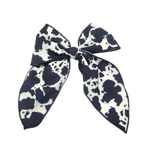 Black Cow Large Serged Edge Pre-Tied Fabric Bow