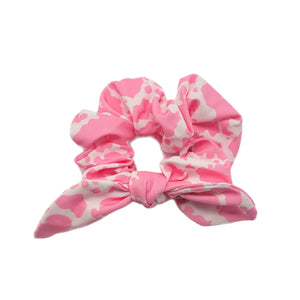 Pink Cow Hand Tied Knotted Bow Scrunchie