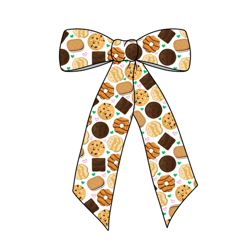 Hearts & Girl Scout Cookies Long Tail Fabric Bow