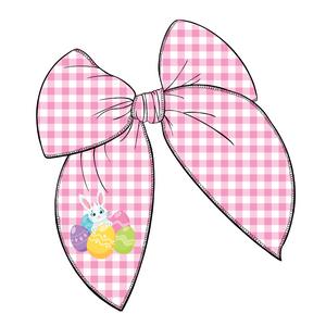 (Pre-Order) Pink Gingham Bunny Large Serged Edge Pre-Tied Fabric Bow