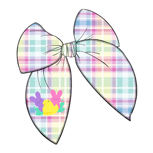 (Pre-Order) Patch Like Peeps & Plaid Large Serged Edge Pre-Tied Fabric Bow