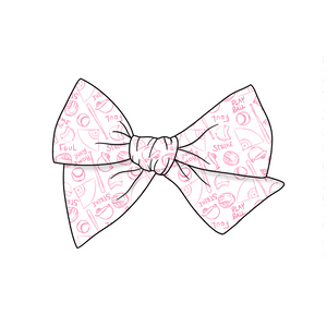 Pink Baseball 5" Pre-Tied Fabric Bow