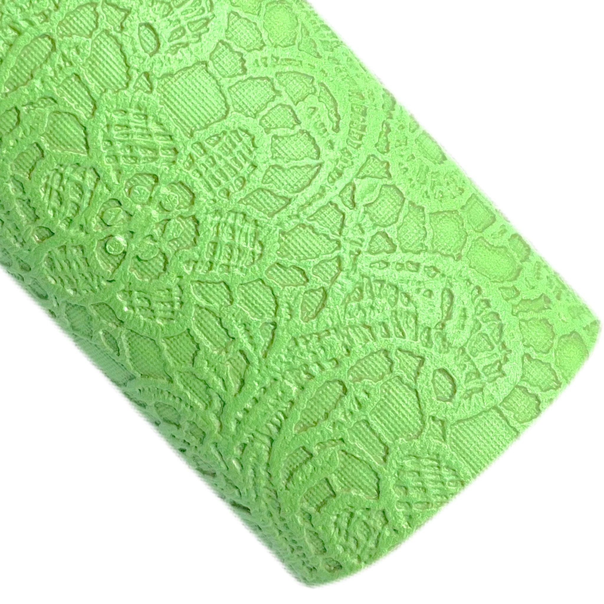 Green Embossed Appliqué Lace Faux Leather