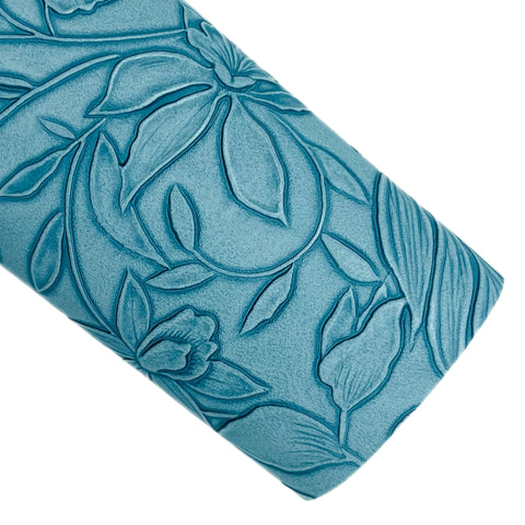 Blue Floral Embossed Faux Leather