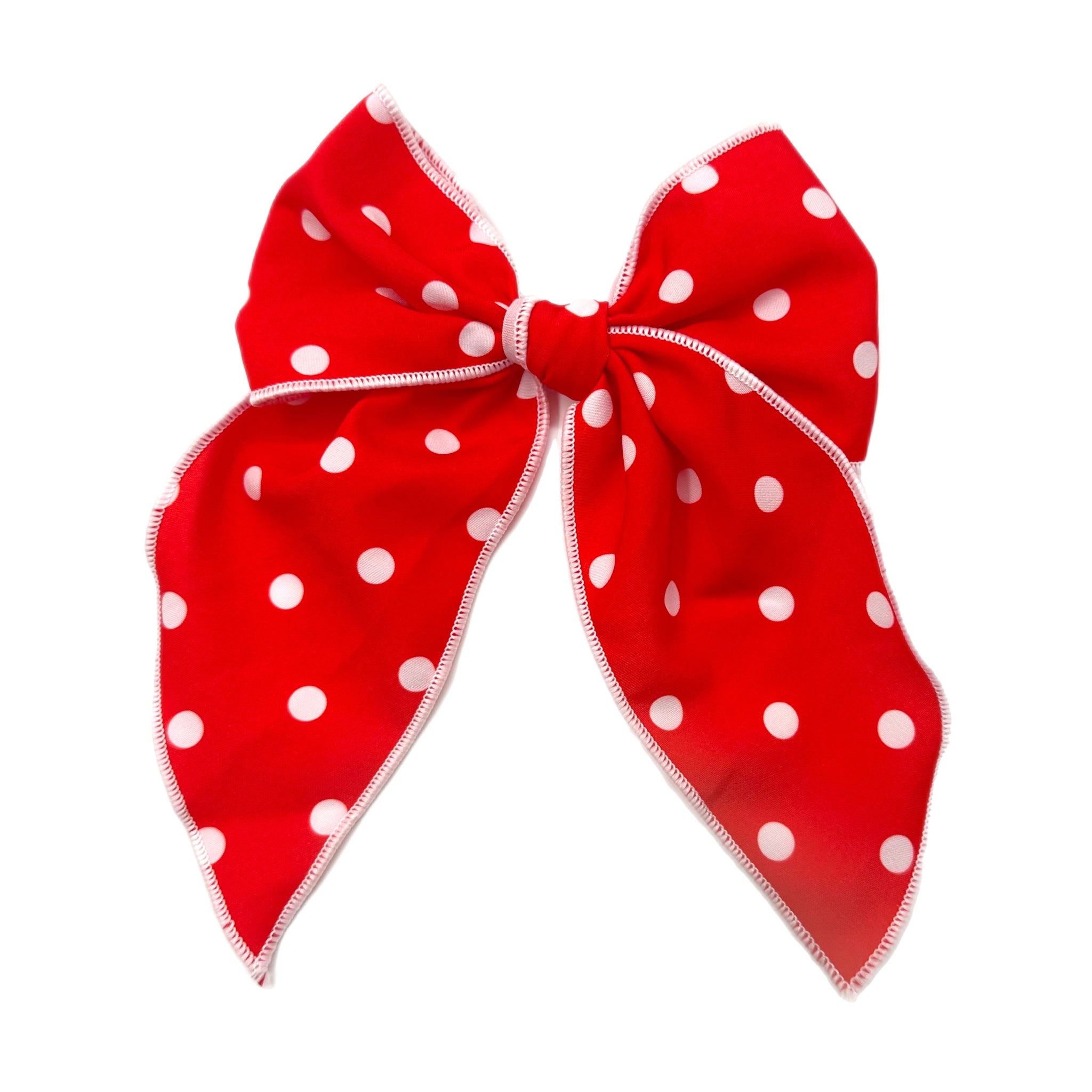 Red w/ White Dots Large Serged Edge Pre-Tied Fabric Bow