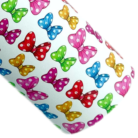 Colorful Minnie Bows Custom Print on Smooth Faux Leather