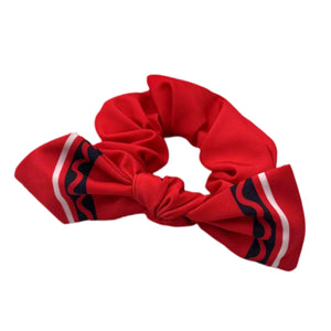 Red Crayon Hand Tied Knotted Bow Scrunchie