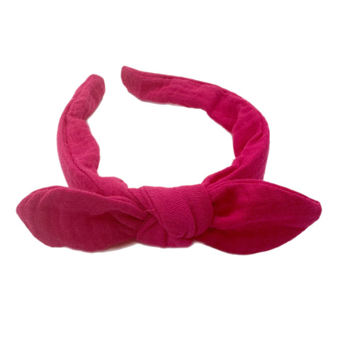 Hot Pink Muslin Hand Tied Knotted Bow Headband