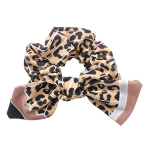 Leopard Pencil Hand Tied Knotted Bow Scrunchie