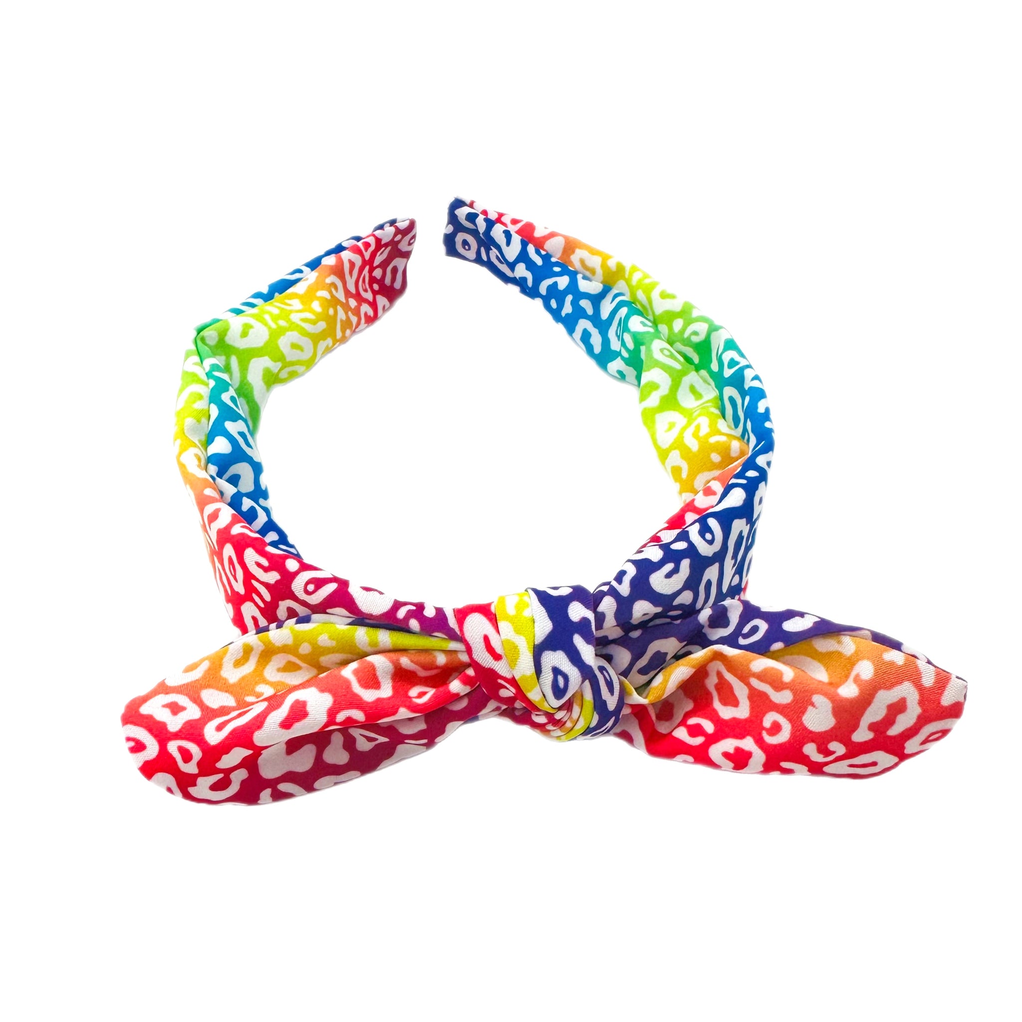 Ombre Rainbow Leopard Hand Tied Knotted Bow Headband