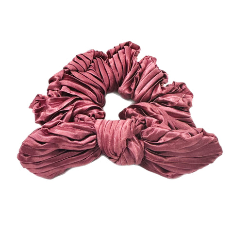 Mauve Plisse Hand Tied Knotted Bow Scrunchie