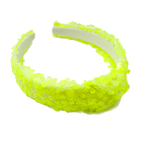 Neon Yellow Sequin Knotted Headband