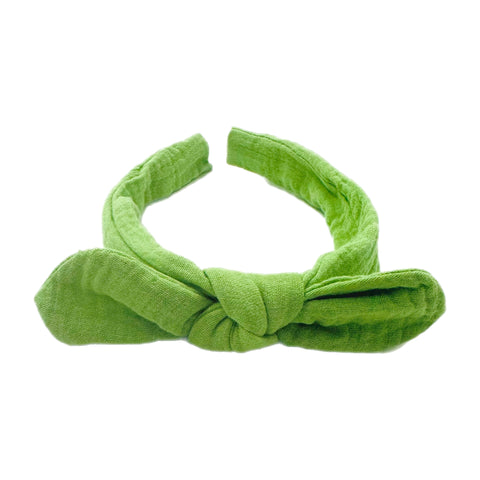 Green Muslin Hand Tied Knotted Bow Headband