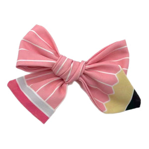 Pink Pencil 5" Pre-Tied Fabric Bow
