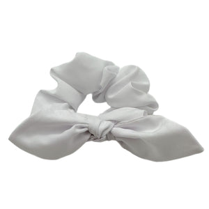 White  Hand Tied Knotted Bow Scrunchie