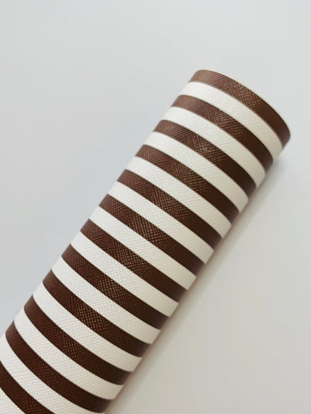 Brown and White Bold Stripe Faux Leather
