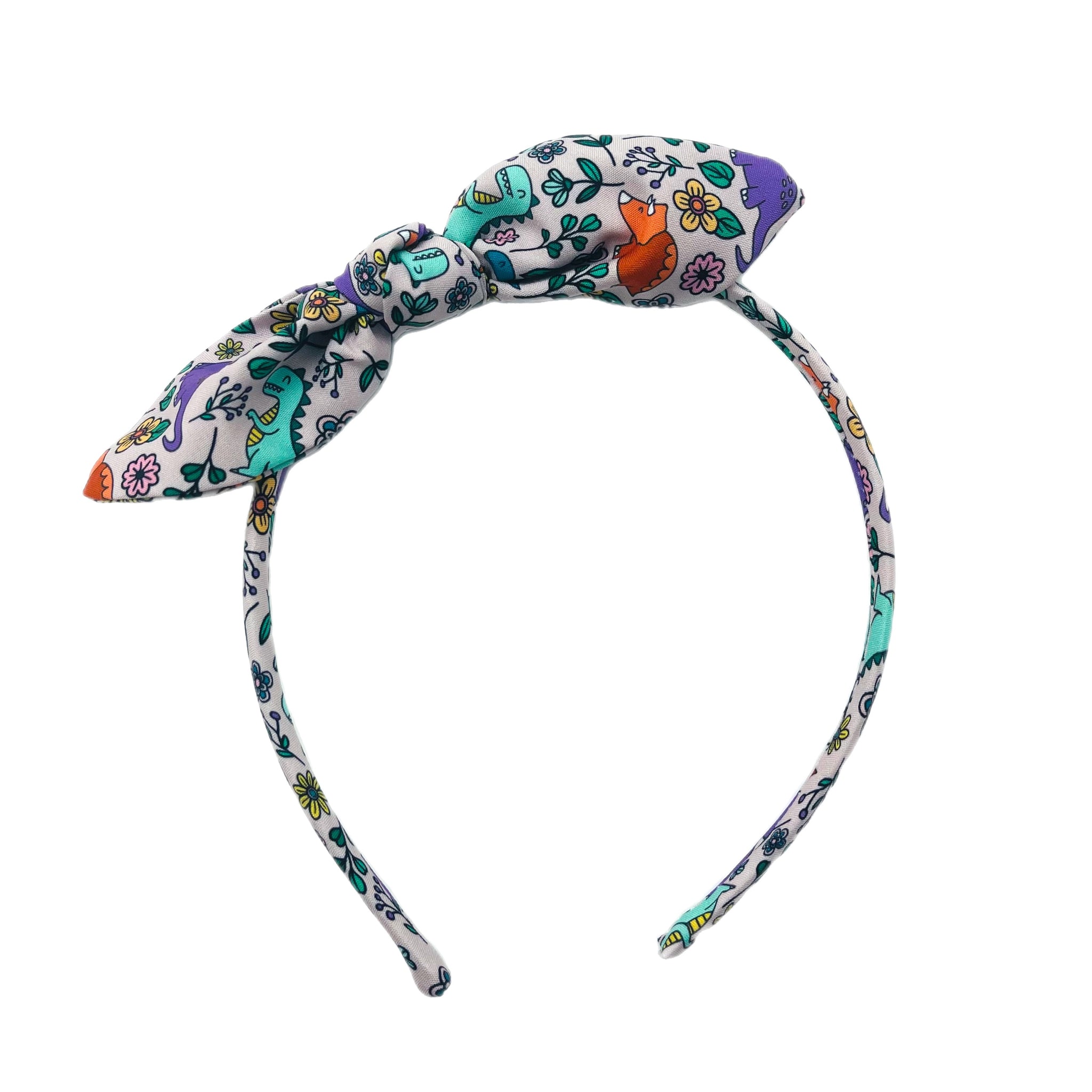 Pretty Little Dinos Thin Hand Tied Knotted Bow Headband