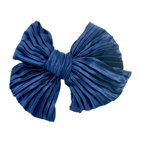 Navy Plisse 5" Pre-Tied Fabric Bow