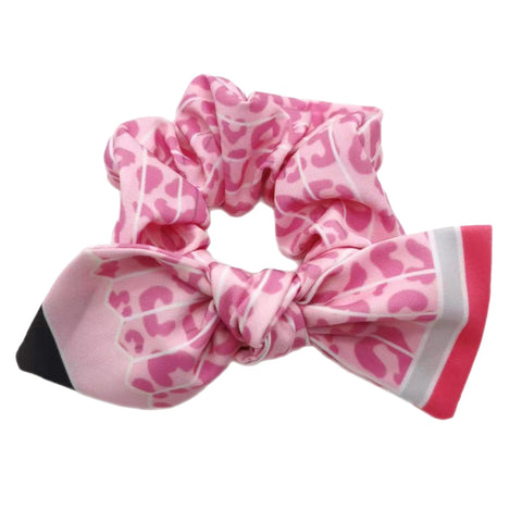 Pink Leopard Pencil Hand Tied Knotted Bow Scrunchie