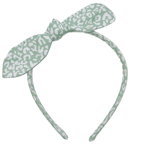 Sage Leopard Hand Tied Knotted Bow Headband