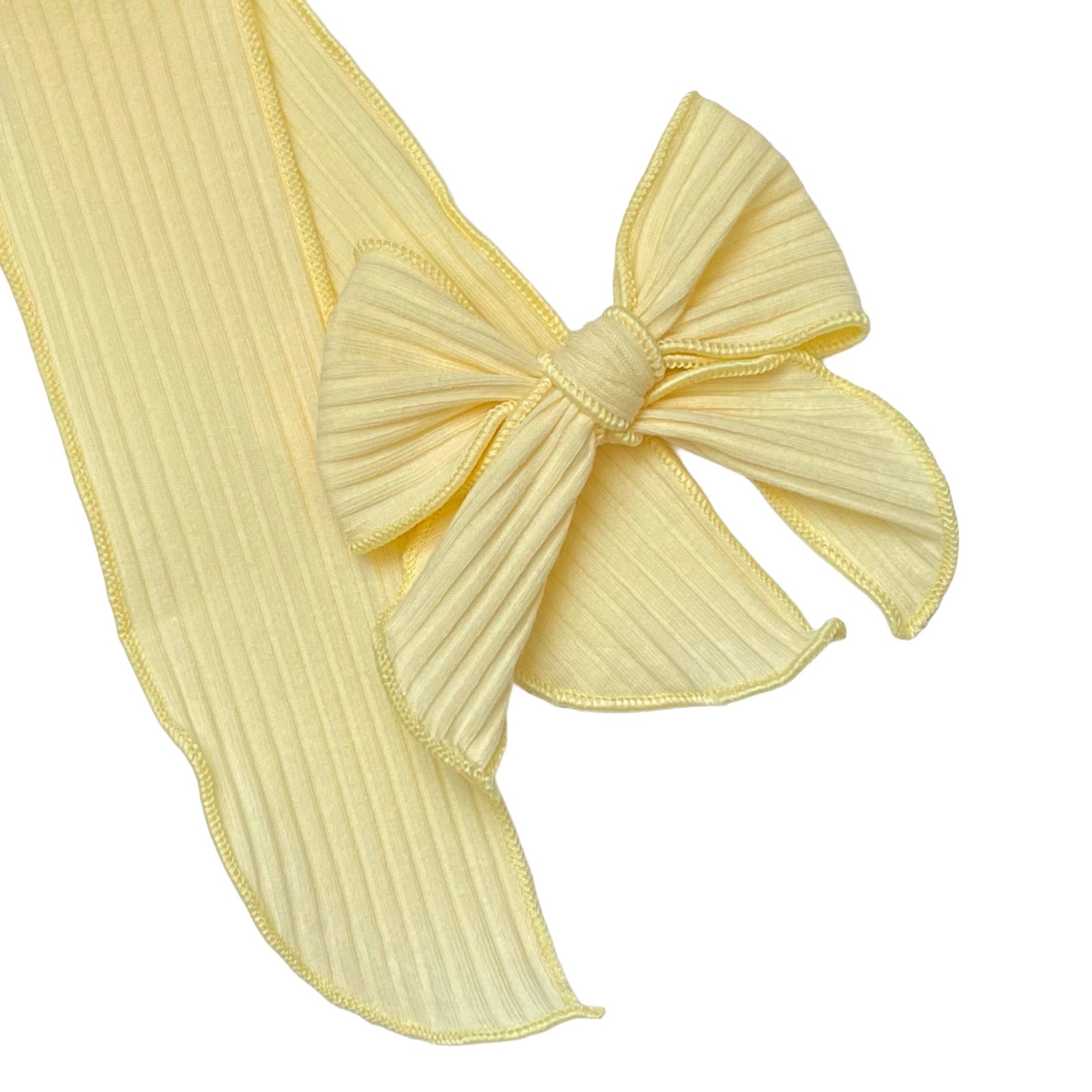 Pale Yellow Rib Knit Serged Edge Bow Strip (Set of 3)