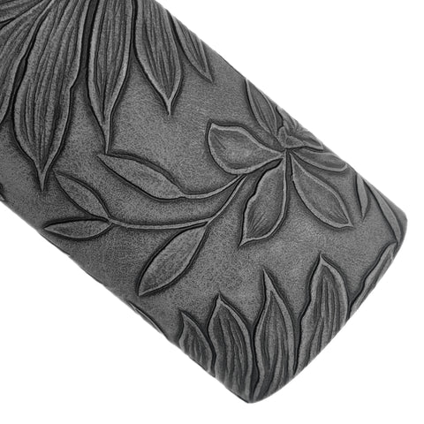 Charcoal  Floral Embossed Faux Leather