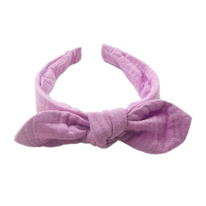 Lavender Muslin Hand Tied Knotted Bow Headband