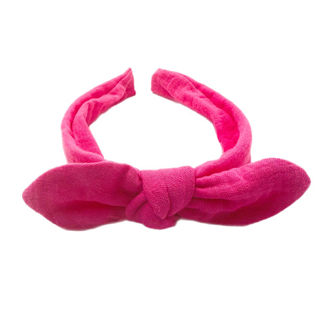 Pink Muslin Hand Tied Knotted Bow Headband