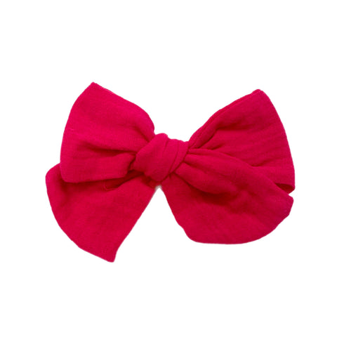 Hot Pink Muslin 5" Pre-Tied Fabric Bow