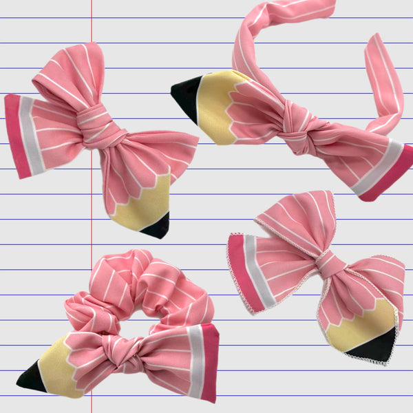 Pink Pencil Hand Tied Knotted Bow Headband