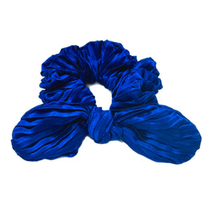 Royal Blue Plisse Hand Tied Knotted Bow Scrunchie