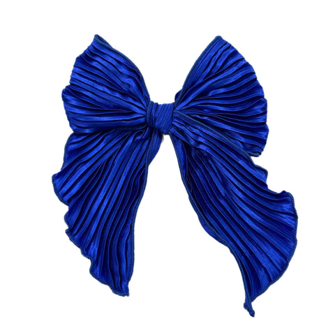 Royal Blue Plisse Large Serged Edge Pre-Tied Fabric Bow